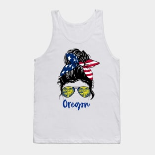 Oregon girl Messy bun , American Girl , Oregon Flag Tank Top